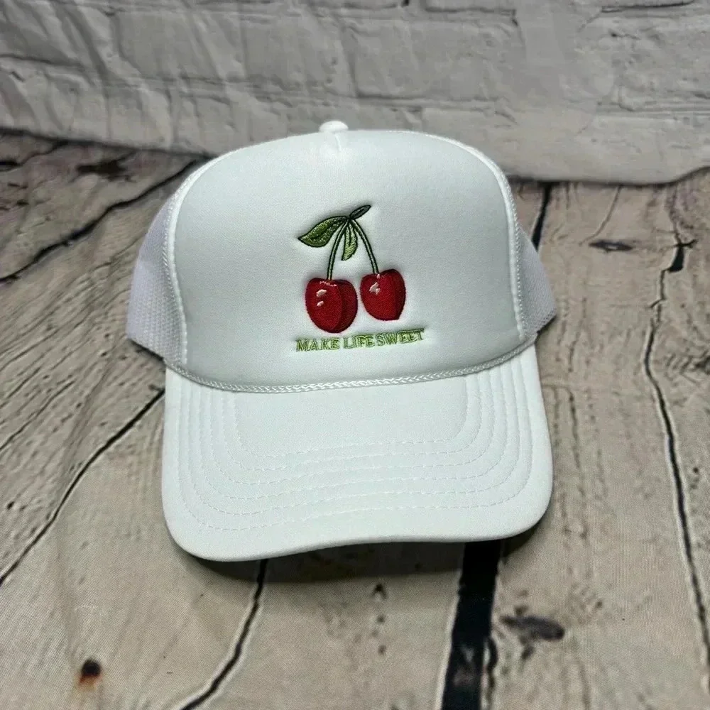 OTTO Make Life Sweet White Cherry Trucker Hat